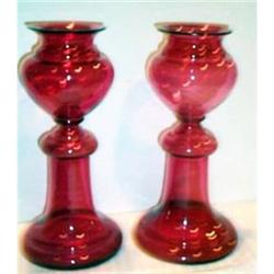 Hand Blown Pair Monumental Cranberry Vases #2152998