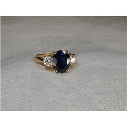 Estate 14K Gold Diamond Sapphire Tri-Stone Ring#2153059