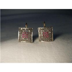 18K Pink Gold Rose Cut Diamond Ruby Earrings #2153066