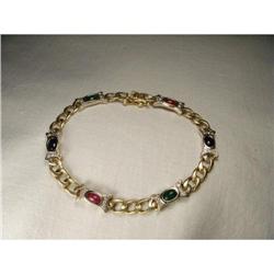 14K Gold Diamond Ruby Sapphire Emerald Bracelet#2153067