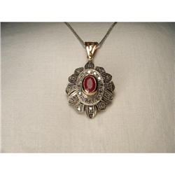 18K Pink Gold Diamond Ruby Floral Pendant #2153068