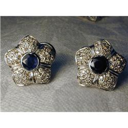 Estate 18K WG Sapphire Diamond Floral Earrings #2153069