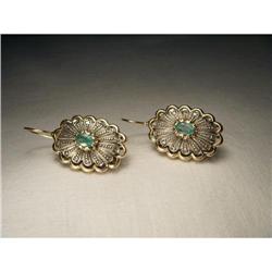 18K Pink Gold Rose Cut Diamond Emerald Earrings#2153071