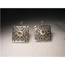 18K Pink Gold Rose Cut Diamond Emerald Earrings#2153072