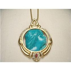18K YG Diamond Ruby Turquoise Cameo Pendant #2153073