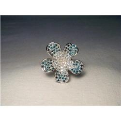 18K WG Gold Cerulean Blue Diamond Floral Ring #2153074