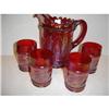 Image 1 : RED CARNIVAL GLASS PITCHER AND 4 TUMBLERS #2153081