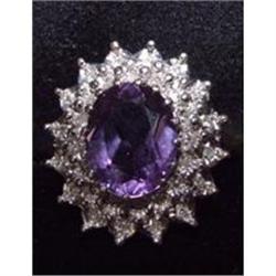 Estate Amethyst Diamond Yellow Gold Ring #2153159