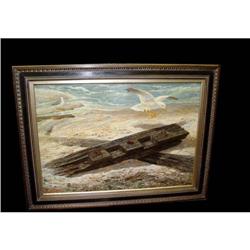 Seagull Shipwreck Beach Scene Oil Painting #2153337