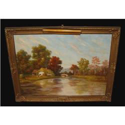 19c Victorian Fall Landscape Oil Painting Signd#2153338