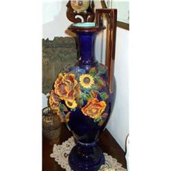 French porcelain Nouveau blue vase floral rose #2153371