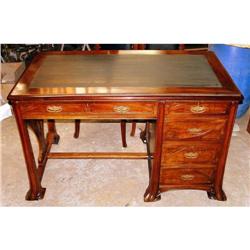 French Nouveau Carved wood desk chair set #2153381