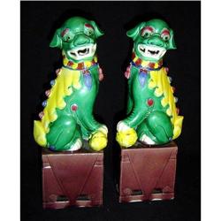 Pair of Antique  "Spinach and Egg" Fu  Dogs #2153427