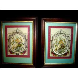 Pair of Framed Antique Needlepoints #2153436