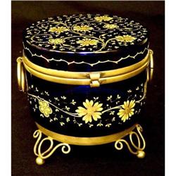 Antique Cobalt Blue Glass  & Gold Enamel Box #2153446
