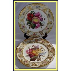 PAIR 1825 COALPORT PLATES HP FRUIT FLOWERS #2153479