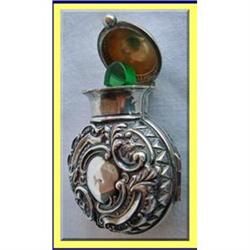ANTIQUE GREEN GLASS PERFUME BOTTLE ST SILVER #2153488