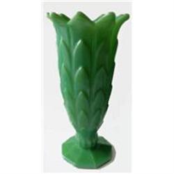 Art Deco Jadite Leaves Pressed Glass Vase #2164966