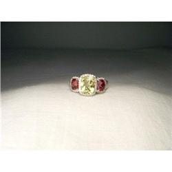 14K WG Gold Lemon Quartz Rhodolite Diamond Ring#2165307