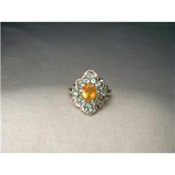 Estate 14K YG Diamond Blue Topaz Fire Opal Ring#2165315