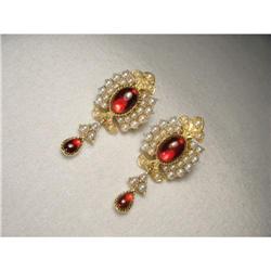 Victorian 18K Garnet Seed Pearl Earrings #2165317