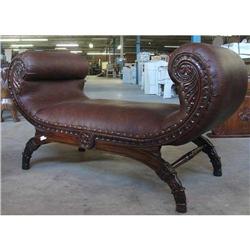 FRENCH VICTORIAN STYLE LEATHER BENCH SETTEE #2165542