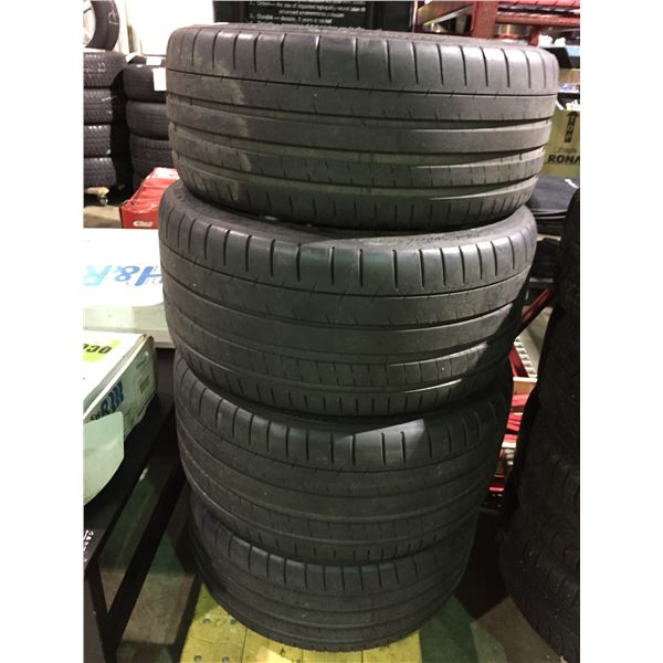 SET OF 4 MICHELIN PILOT SUPER SPORT TIRES 2 - 245/40ZR18 AND 2 - 285/35ZR19 ON BLACK ALLOY