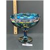 Image 1 : Vintage Indiana Blue Teardrop Garland Carnival Glass Footed Compote 7.5" Tall