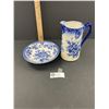 Image 1 : Vintage English Blue and White 7" Pitcher and Bowl