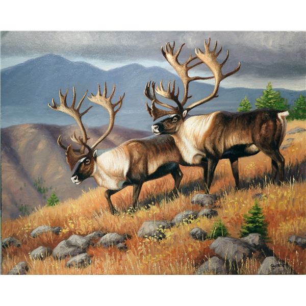 Mountain Caribou Original Oil Painting by Cynthie's Wildlife Originals