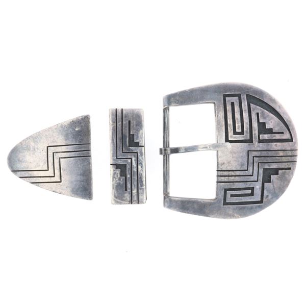 Hopi Poseyesva Silver Geometric Ranger Buckle