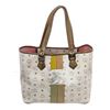 Image 1 : MCM White Gold Leather Canvas Shopper Tote Bag