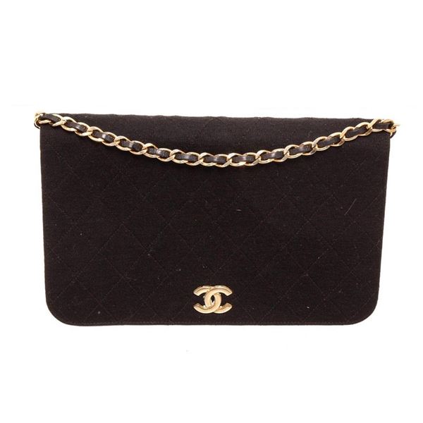 Chanel Black Fabric Full Flap Shoulder Bag