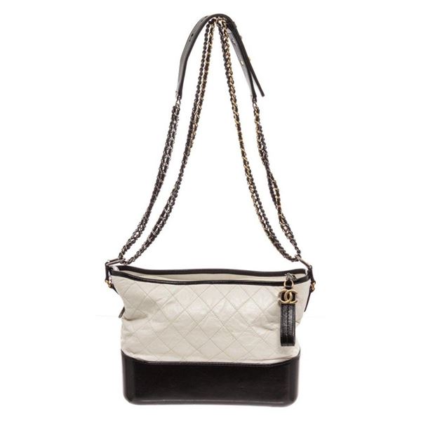 Chanel Black White Leather Gabrielle Shoulder Bag