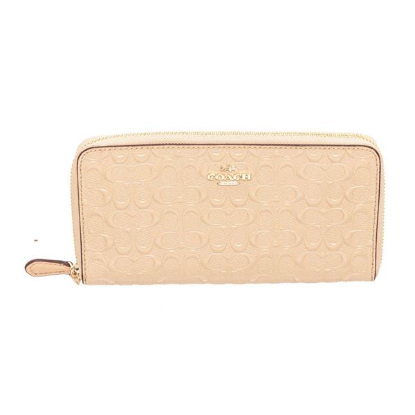 Coach Beige Debossed Logo Leather Zippy Wallet