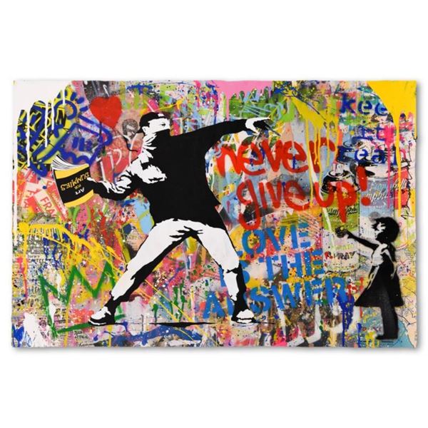 Mr. Brainwash, "Banksy Thrower" One-of-a-Kind Mixed Media (24" x 36"), Hand Sign