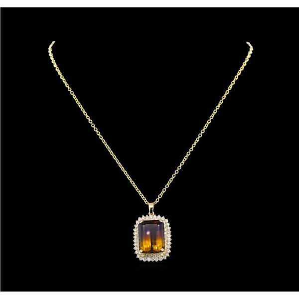 22.70 ctw Ametrine and Diamond Pendant With Chain - 14KT Yellow Gold