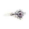 Image 1 : 0.40 ctw Diamond and 7mm Dyed Black Pearl Ring - 14KT White Gold