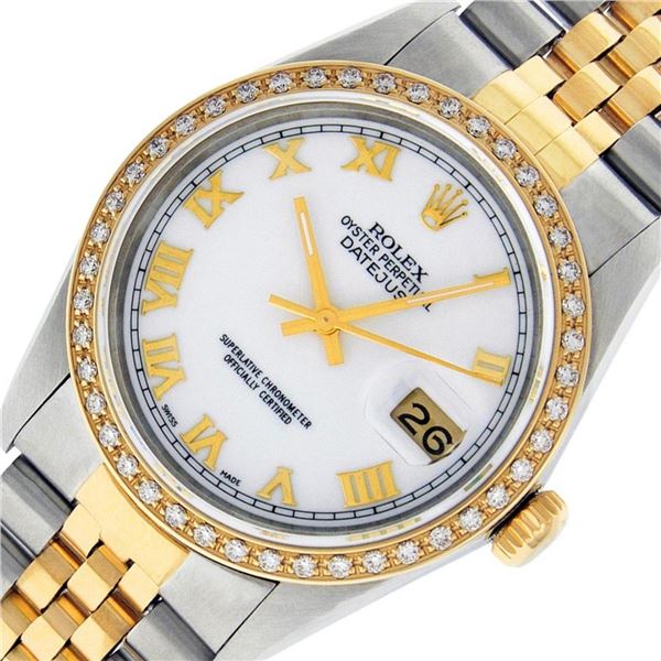 Rolex Mens 2 Tone Mother Of Pearl Diamond 36MM Datejust Wristwatch