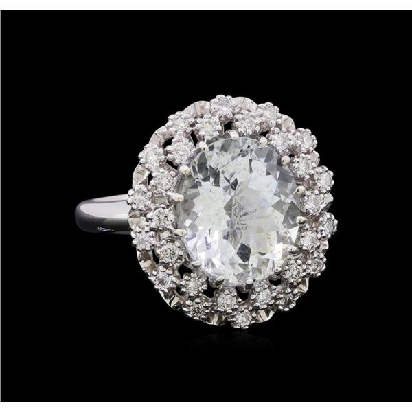 4.55 ctw Aquamarine and Diamond Ring - 14KT White Gold
