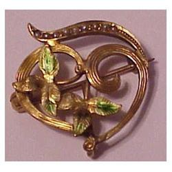 Art Nouveau 14K seed pearl,enamel  pin with #2127349