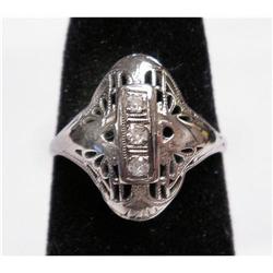 Antique Vintage 18K WG Filigree 3-Diamond Ring #2127366