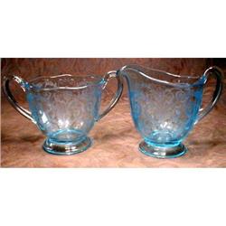 Fostoria VERSAILLE Blue Cream & Sugar SET #2127426