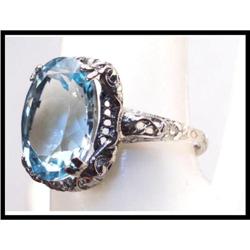 Vintage HUGE 6CT blue topaz DECO filigree ring #2127634