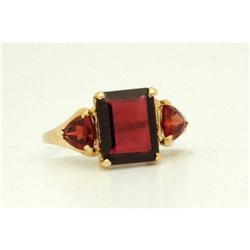 Yellow Gold Ring with 3 large Garnets #2127757