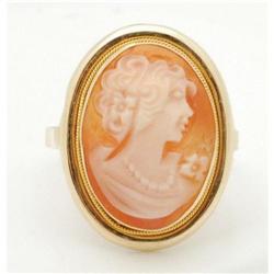 14k Gold Hand Carved  Italian Cameo Ring signed#2127766