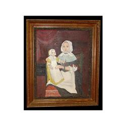 Primitive Mother Daughter Oil Painting Oak #2127913