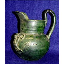 Engraved Redware Handled Jug with Green Slip #2127917