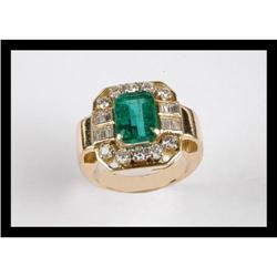 BEAUTIFUL DIAMOND , EMERALD YELLOW GOLD RING #2137511