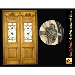 Salvage Double entry door with wrought iron, #2138035